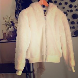 White faux fur jacket
